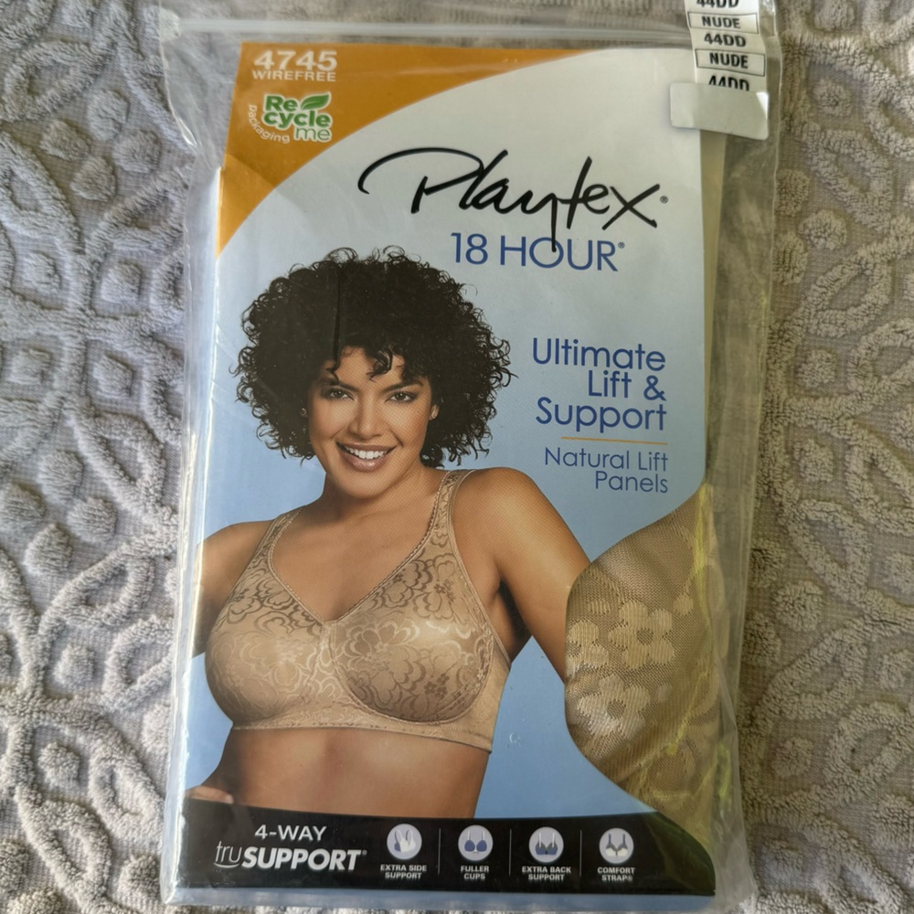 New Nude Playtex 18 Hour Bra Ultimate Lift & Support 44DD Wirefree 4745 Wicking
